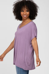 Lavender V-Neck Oversized Short Sleeve Top