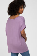 Lavender V-Neck Oversized Short Sleeve Top