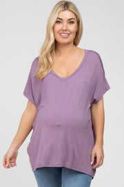 Lavender V-Neck Oversized Maternity Short Sleeve Top