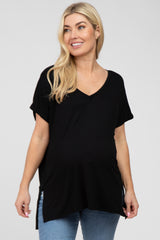 Black V-Neck Oversized Maternity Short Sleeve Top