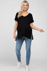 Black V-Neck Oversized Maternity Short Sleeve Top