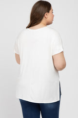 White V-Neck Oversized Maternity Plus Short Sleeve Top