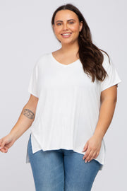 White V-Neck Oversized Plus Short Sleeve Top