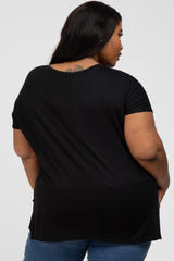 Black V-Neck Oversized Plus Short Sleeve Top