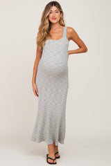 Heather Grey Ribbed Sleeveless Maternity Maxi Dress