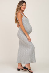 Heather Grey Ribbed Sleeveless Maternity Maxi Dress