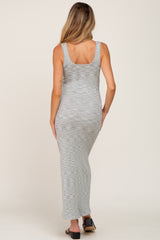 Heather Grey Ribbed Sleeveless Maternity Maxi Dress