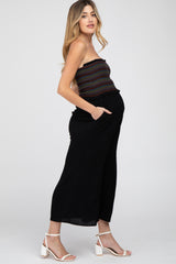 Black Striped Smocked Strapless Maternity Jumpsuit