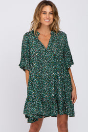 Green Floral Ruffle Sleeve Tiered Dress