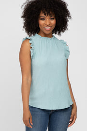 Light Olive Crinkle Ruffle Sleeve Tank Top