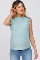 Light Olive Crinkle Ruffle Sleeve Maternity Tank Top