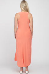 Coral V-Neck Round Hem Maternity Midi Dress