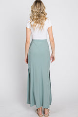 Mint Ribbed Side Slit Maxi Skirt