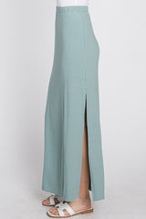 Mint Ribbed Side Slit Maxi Skirt