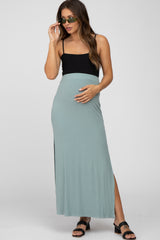 Mint Ribbed Side Slit Maternity Maxi Skirt