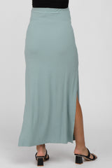 Mint Ribbed Side Slit Maternity Maxi Skirt