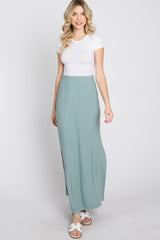 Mint Ribbed Side Slit Maxi Skirt