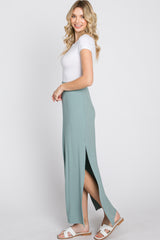 Mint Ribbed Side Slit Maxi Skirt