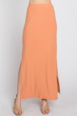 Peach Ribbed Side Slit Maxi Skirt