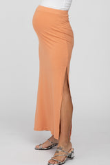 Peach Ribbed Side Slit Maternity Maxi Skirt