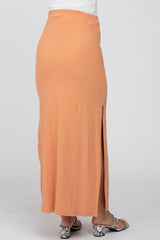 Peach Ribbed Side Slit Maternity Maxi Skirt