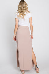 Taupe Ribbed Side Slit Maxi Skirt