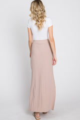 Taupe Ribbed Side Slit Maxi Skirt