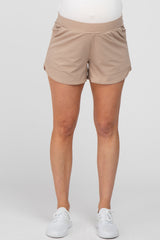 Taupe Rounded Hem Maternity Active Shorts