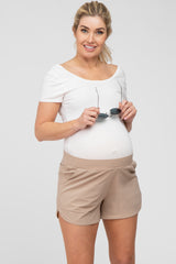 Taupe Rounded Hem Maternity Active Shorts