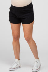 Black Rounded Hem Maternity Active Shorts