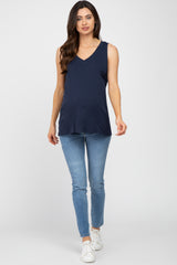 Navy Blue Criss Cross Cut Out Back Maternity Tank Top