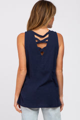 Navy Blue Criss Cross Cut Out Back Tank Top