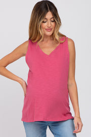 Magenta Criss Cross Cut Out Back Maternity Tank Top