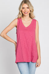 Magenta Criss Cross Cut Out Back Tank Top