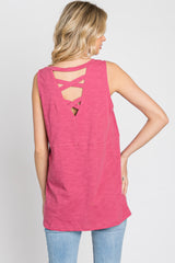 Magenta Criss Cross Cut Out Back Tank Top