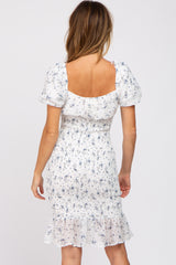 Ivory Floral Smocked Off Shoulder Fitted Dress