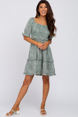 Forest Green Spotted Square Neck Ruffle Maternity Dress