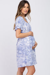 Lavender Floral Short Sleeve Maternity Dress