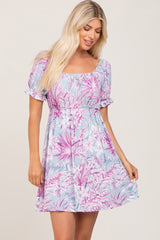 Magenta Floral Short Sleeve Dress