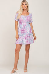 Magenta Floral Short Sleeve Dress