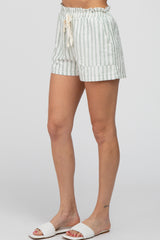 Light Olive Striped Drawstring Shorts