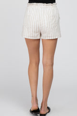 Beige Striped Drawstring Shorts