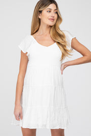 Ivory Smocked Top Tiered Skirt Maternity Dress