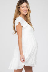 Ivory Smocked Top Tiered Skirt Maternity Dress