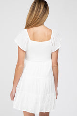 Ivory Smocked Top Tiered Skirt Maternity Dress