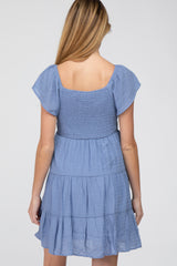 Blue Smocked Top Tiered Skirt Maternity Dress