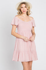 Light Pink Smocked Top Tiered Skirt Maternity Dress