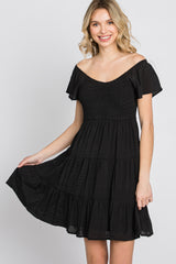 Black Smocked Top Tiered Skirt Dress