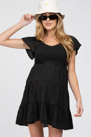 Black Smocked Top Tiered Skirt Maternity Dress