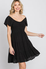 Black Smocked Top Tiered Skirt Dress